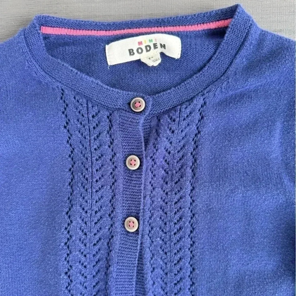 Mini Boden Girl’s Navy Blue Pointelle 100% Cotton Cardigan Size‎ 7-8 Years - Picture 3 of 5